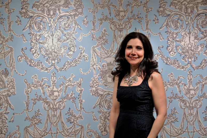 Lisa with wallpaper Image of the artist, Lisa Ficarelli-Halpern