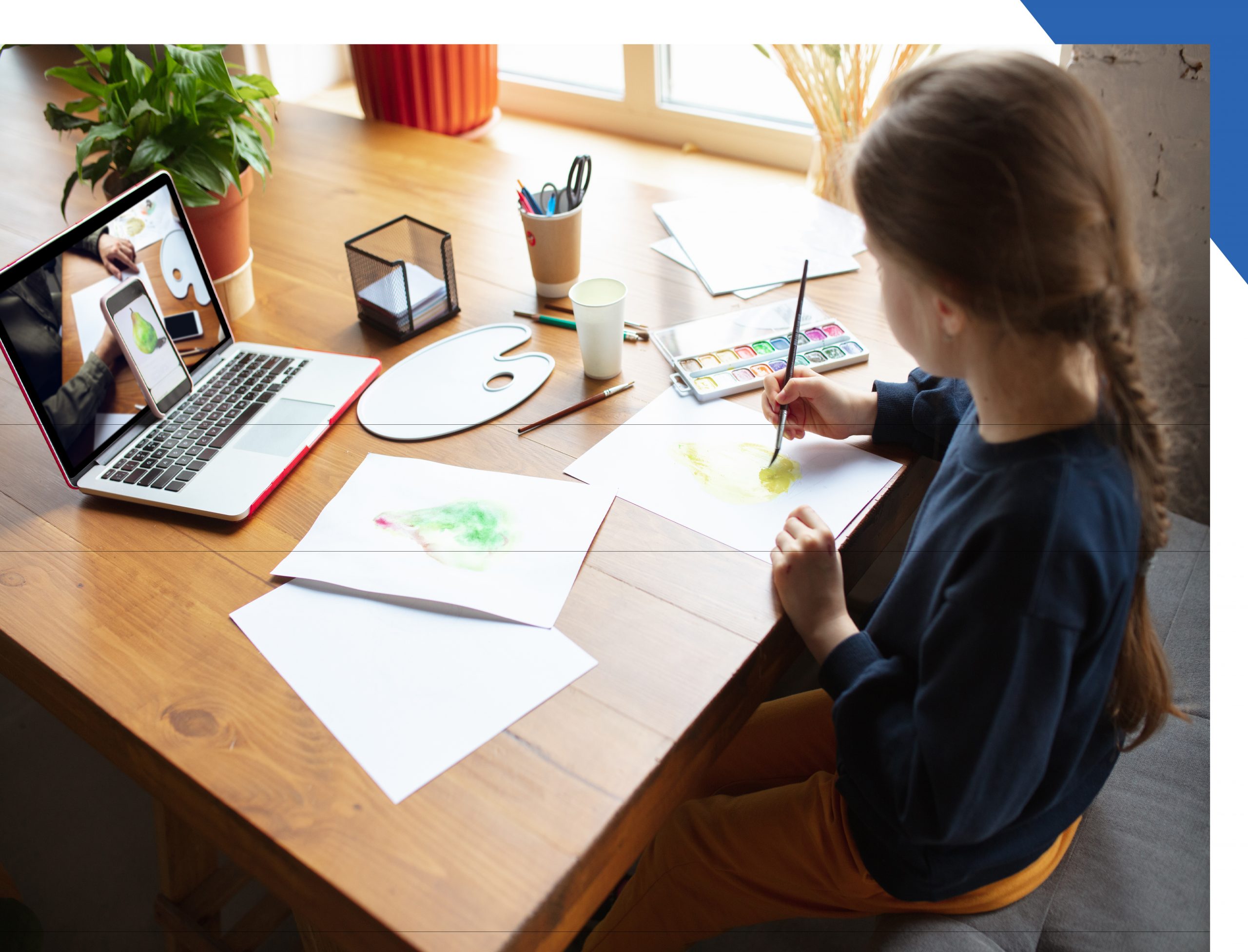 child attending a virtual painting class