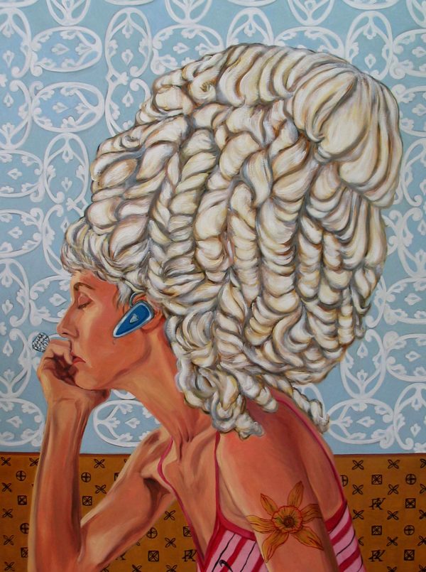lisaficarellihalpern_ladywithbluetooth_300dpi Painting of Lady with Blue Tooth by Lisa Ficarelli-Halpern