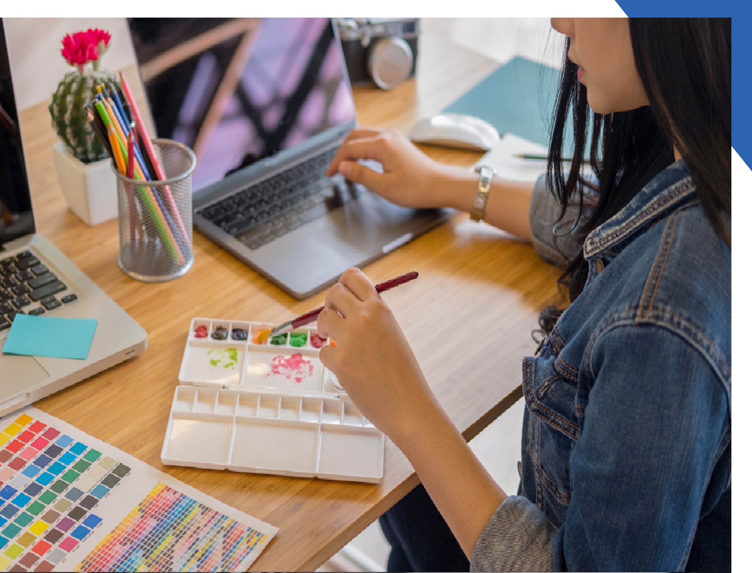 A woman attending a virtual art class