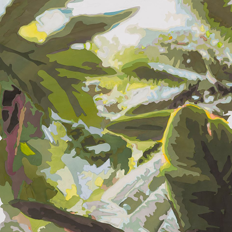Detail of Scene from Cultivated Jungle (view II), 2015 Mixed media on washi paper and Mylar 62 x 45 in.