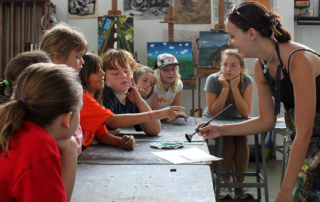 Art Teacher and children