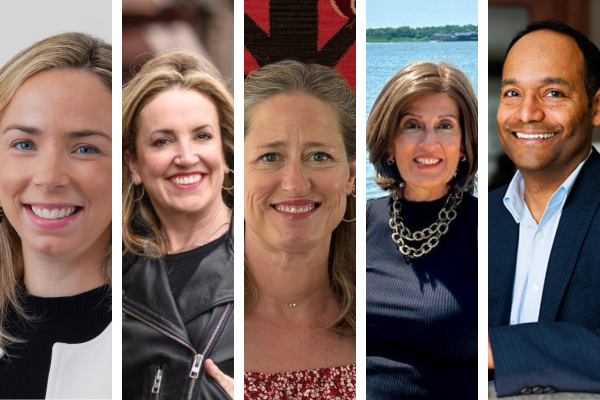 A picture of the new five board members. From left to right they are: Christine Aschwald, Heather Braun, Eleanor Lear, Jennifer Markovitz, and Greg Vargas.