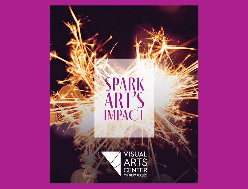Spark Art's Impact Gala Logo with sparklers in the background. The Visual Arts Center of New Jersey's Logo sits on the bottom.